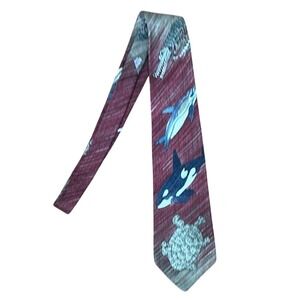 World wildlife fund 100% Silk Tie Sea Animals Men's Necktie red